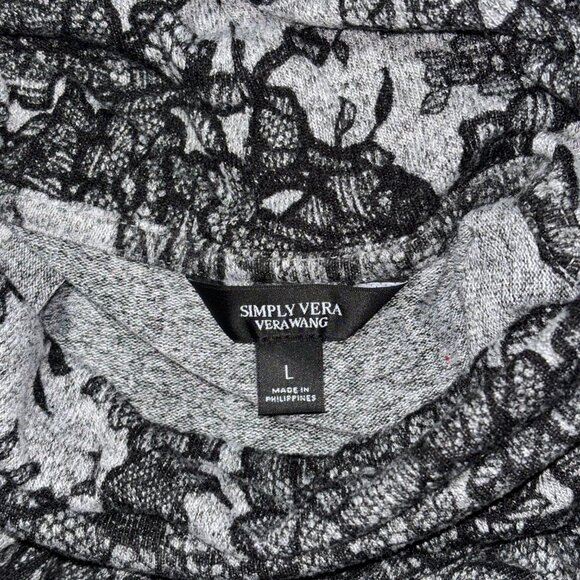 Simply Vera Vera Wang Gray Black Floral Lace Print Top L Cowl Neck Stretch Soft - Picture 6 of 14